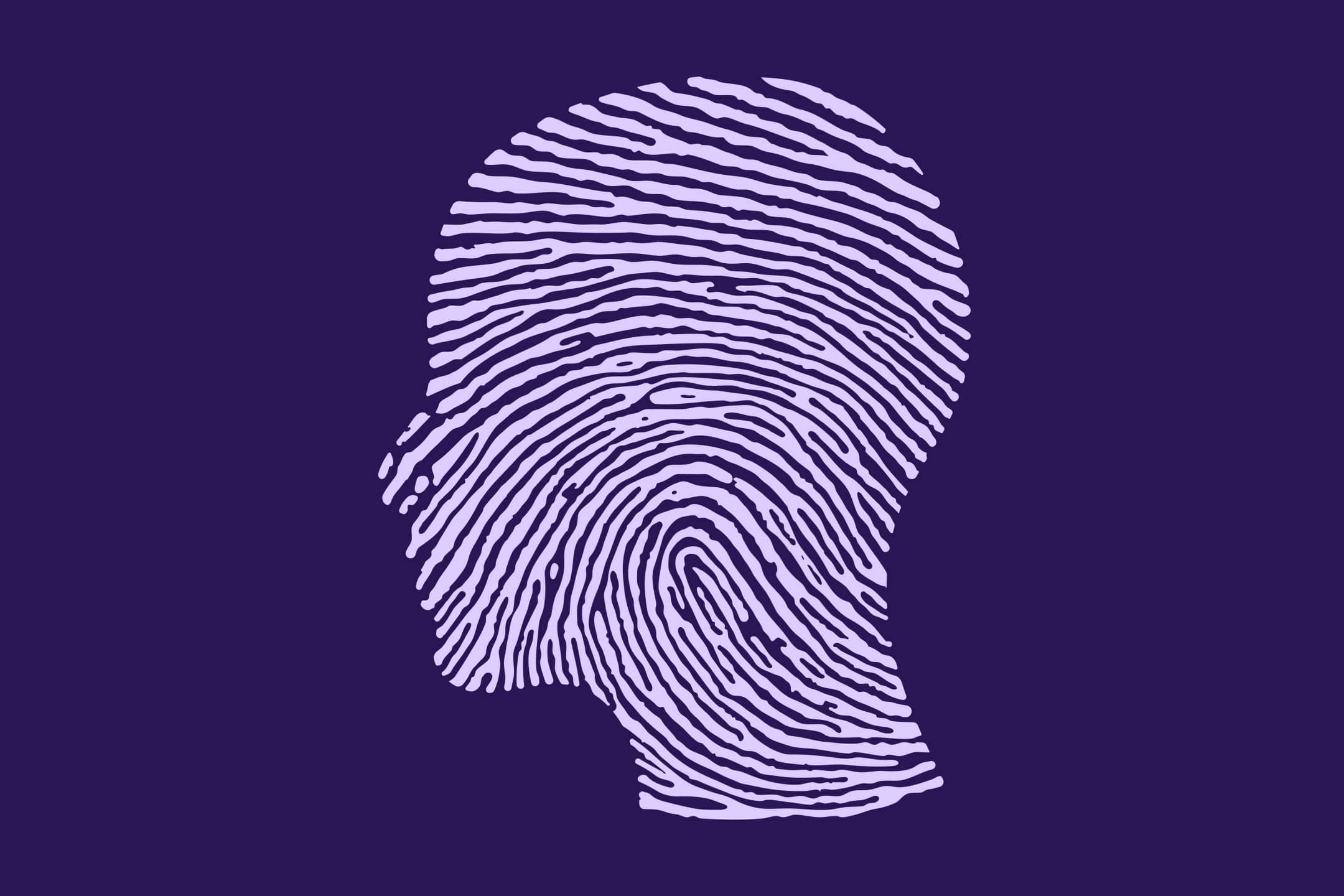 Illustration showing a head in profile with a fingerprint design